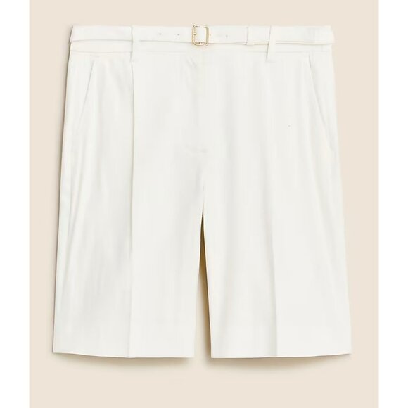 J.Crew Pleated 9" trouser short with belt in linen blend Ivory Size 12 CA190 - Picture 1 of 8